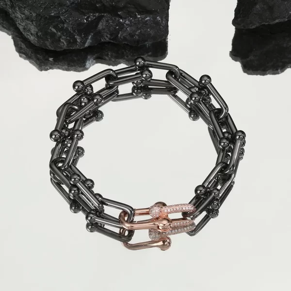 Pulseiras feminina, Classic U Shaped, 925 Sterling Silver, Fecho de Lagosta Preta, Headwear, Joalheria Fina, Alta Qualidade