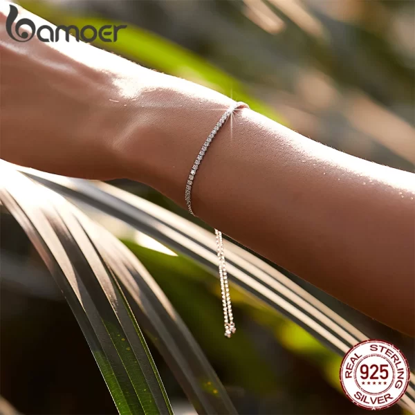 Pulseiras feminina, BAMOER-Clássica, 14K Banhado a Ouro, 925 Sterling Silver, Slider Ajustável, Jóias para, CZ - Image 3