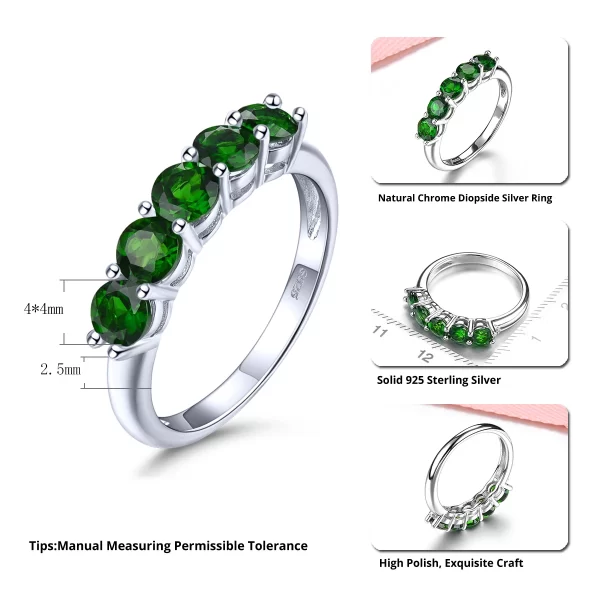 Anéis feminino de prata maciça com dinatural, joias finas, simples, com pedra preciosa verde genuína, design clássico, uso diário - Image 2