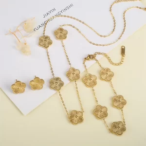 Pulseiras feminina de aço inoxidável impermeável, flor de cinco folhas, trevo botânico, laser de flor de ameixa alta qualidade, novo design.