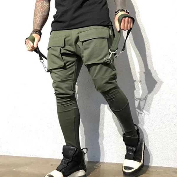 Calça esportiva masculina de corrida, bolsos com remendo com renda, calça justa, calça casual de corrida, streetwear primavera, moda - Image 8