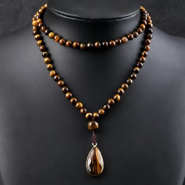 Colar Unissex Handmade Knotted Tiger Eye Colar de pedra, 108 Mala Beads Colares, Pingente Drop, Design Vintage, Ioga Jóias, 6mm - Image 5