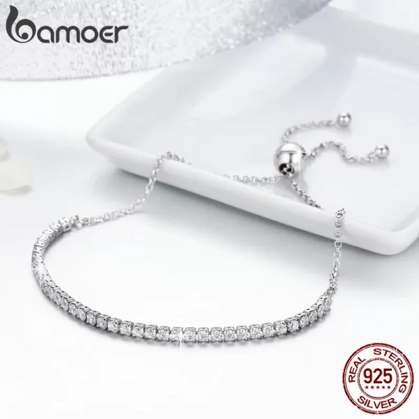 Pulseiras feminina, BAMOER-Clássica, 14K Banhado a Ouro, 925 Sterling Silver, Slider Ajustável, Jóias para, CZ - Image 4