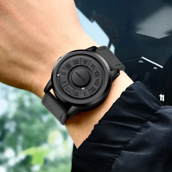 Relógio de Pulso masculino, FOXBOX, de quartzo magnético, ponteiro de rolagem criativo, relógio de couro genuíno - Image 6