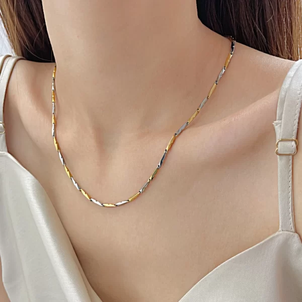 Colar coloridos de aço inoxidável feminino, JHSL, Corrente no Pescoço, Joias de Festa, Prata e Dourado.