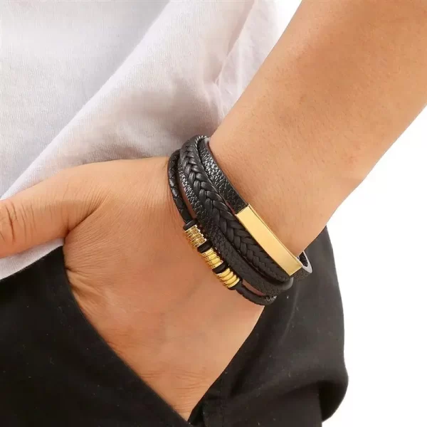 Pulseira de couro masculina clássica, tecido à mão, acessório combinado de várias camadas, joias da moda, novo estilo - Image 4