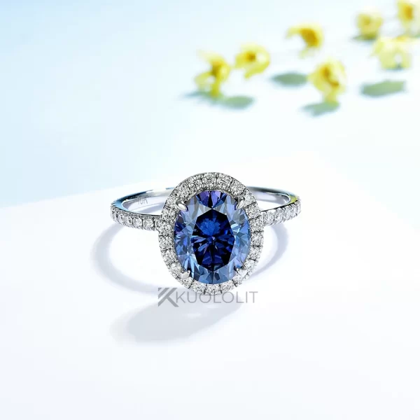 Anéis feminino Kuololit 3ct azul moissanite, sólido, 14k 10k amarelo ouro original azul cor oval anel para noivado. - Image 5