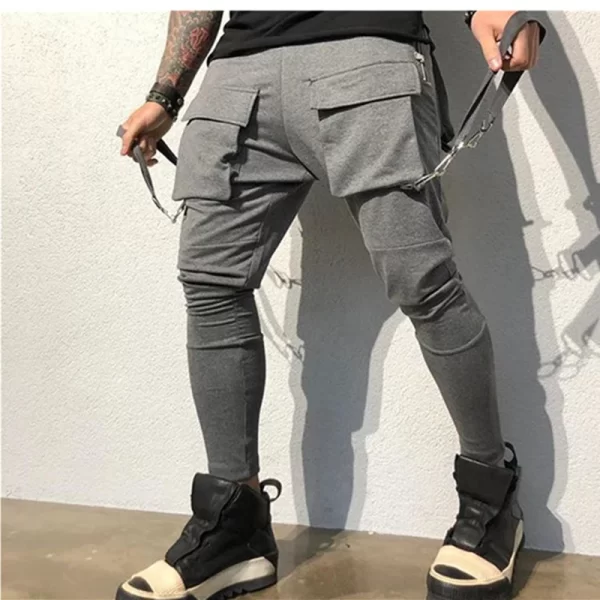 Calça esportiva masculina de corrida, bolsos com remendo com renda, calça justa, calça casual de corrida, streetwear primavera, moda - Image 2