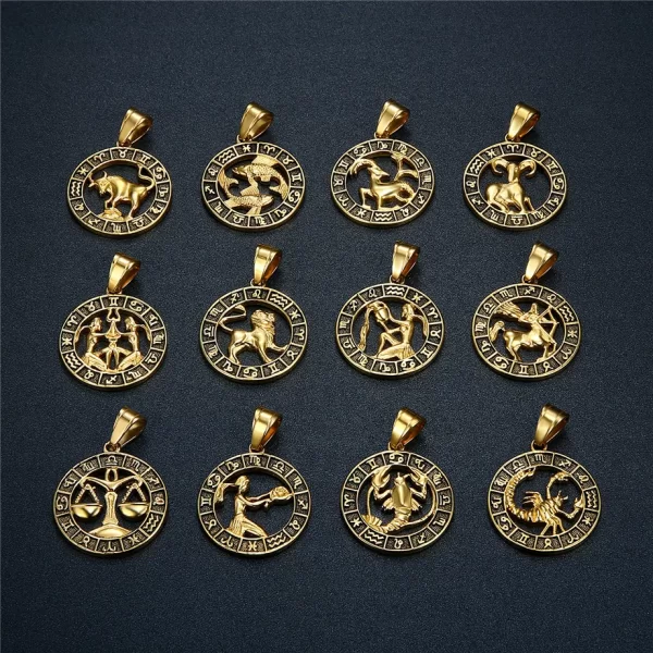 Colar Signo do zodíaco Leo Escorpião, Pingente para As Mulheres/Homens Cor do Ouro Aço Inoxidável Rodada 12 Constelação Colares - Image 6