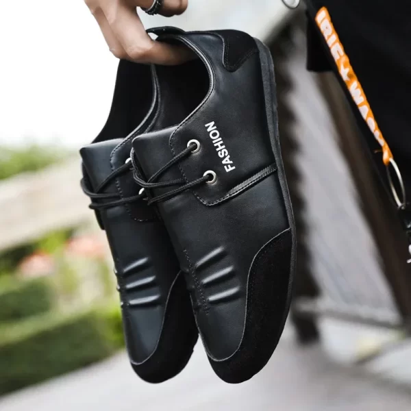 Sapatos masculinos de couro antiderrapante para dirigir, tênis de ervilha respirável, tênis casual britânico, cor sólida, novo, primavera e outono - Image 10