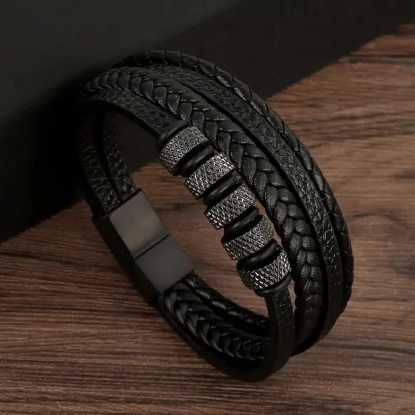 Pulseira de couro masculina clássica, tecido à mão, acessório combinado de várias camadas, joias da moda, novo estilo - Image 19