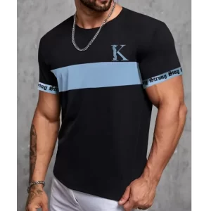Camiseta K com impressão 3D de letras masculina, camiseta grande solta, manga curta casual diária, camiseta com design de rua, roupa simples