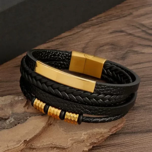 Pulseira de couro masculina clássica, tecido à mão, acessório combinado de várias camadas, joias da moda, novo estilo - Image 5