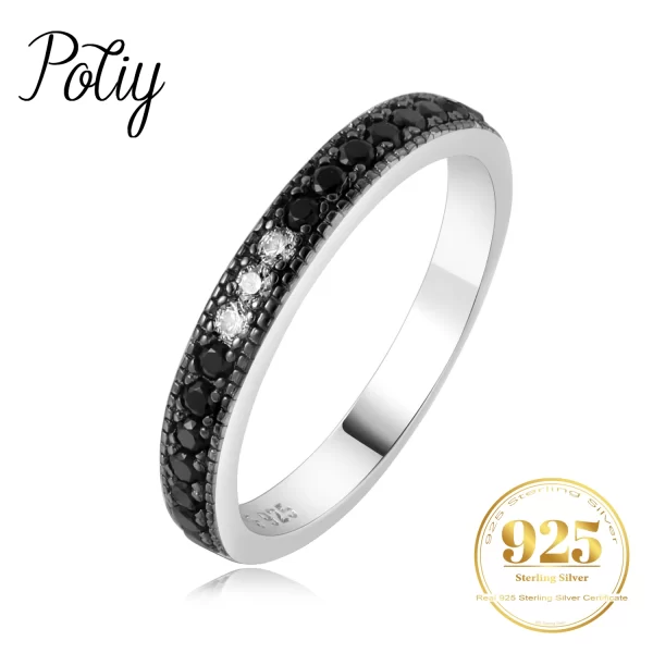 Anéis feminino de prata esterlina 925, 3 pedras, potiy preto espinélio, joalheria, elegante, presente
