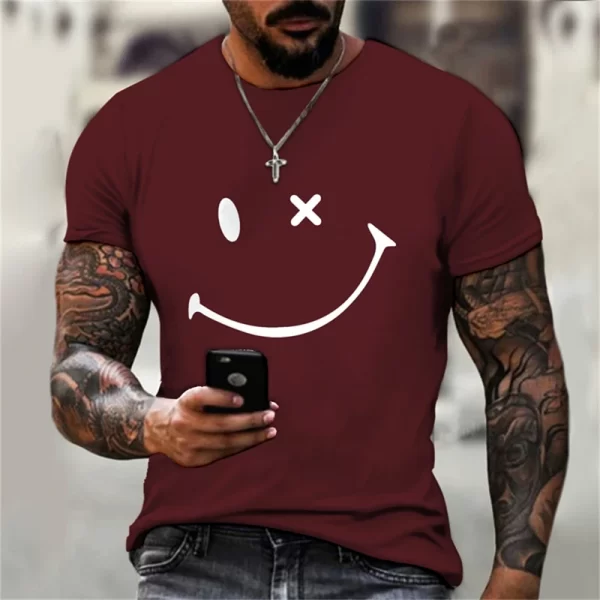 Camiseta estampada em 3D com rosto sorridente, blusa solta de manga curta, monocromática, moda verão, nova, na moda - Image 5