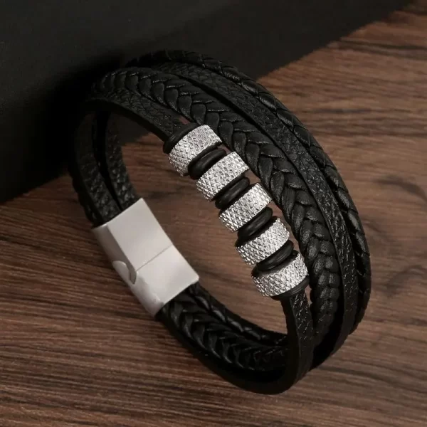 Pulseira de couro masculina clássica, tecido à mão, acessório combinado de várias camadas, joias da moda, novo estilo - Image 18