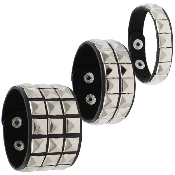 Pulseira de couro, unissex,  PU punk gótico, 3 linhas, picos cuspidais, correntes de rebite, jóias para amigos, novo. - Image 3