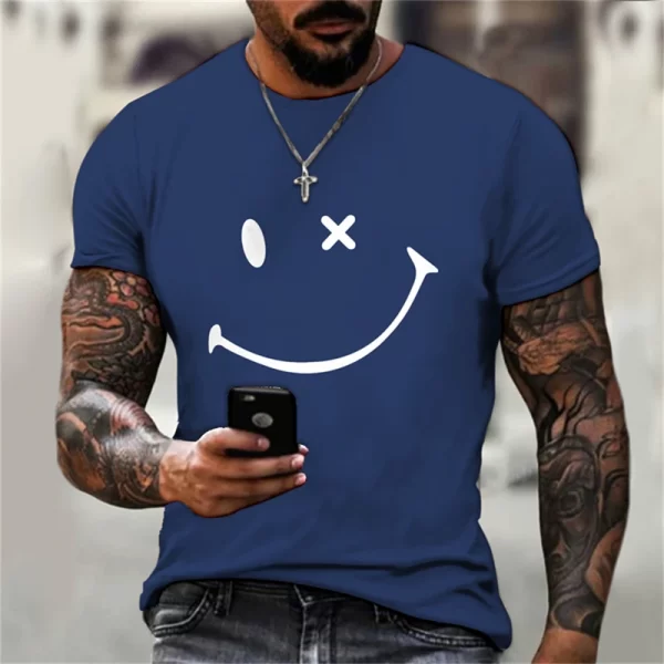Camiseta estampada em 3D com rosto sorridente, blusa solta de manga curta, monocromática, moda verão, nova, na moda - Image 2