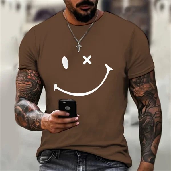 Camiseta estampada em 3D com rosto sorridente, blusa solta de manga curta, monocromática, moda verão, nova, na moda - Image 6