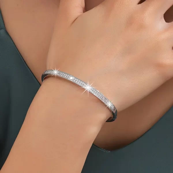 Pulseiras feminina, AIOSC-céu estrelado todo moissanite bracelete do diamante para pares, 100% 925 prata esterlina, 2 fileiras - Image 3