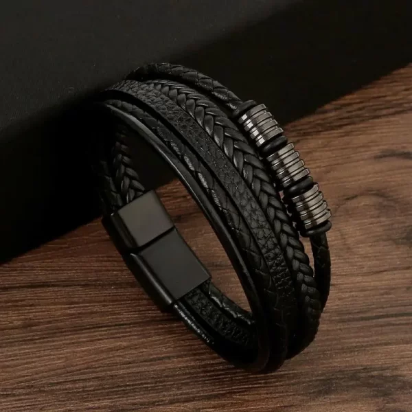 Pulseira de couro masculina clássica, tecido à mão, acessório combinado de várias camadas, joias da moda, novo estilo - Image 13