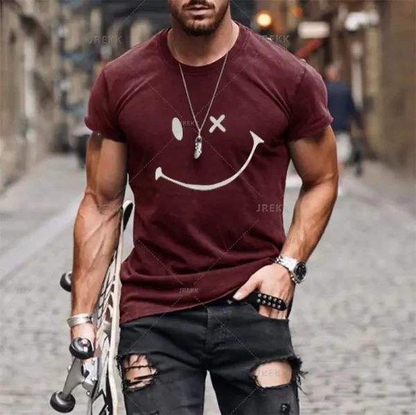 Camiseta estampada em 3D com rosto sorridente, blusa solta de manga curta, monocromática, moda verão, nova, na moda - Image 14