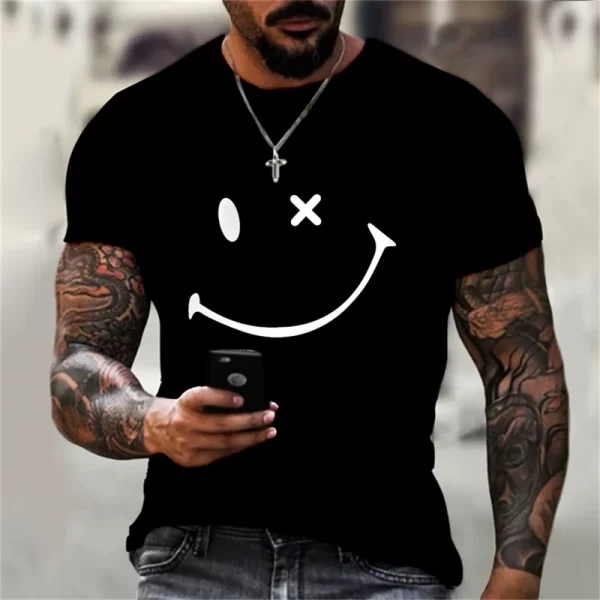Camiseta estampada em 3D com rosto sorridente, blusa solta de manga curta, monocromática, moda verão, nova, na moda - Image 4