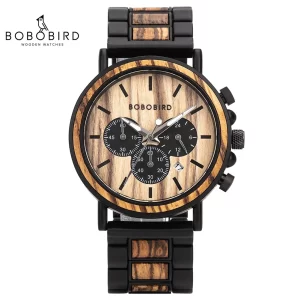 Relógios de pulso masculino, Bobo bird-relógio, de madeira, luxo, elegante, cronógrafo, militar, quartzo, com caixa de madeira.