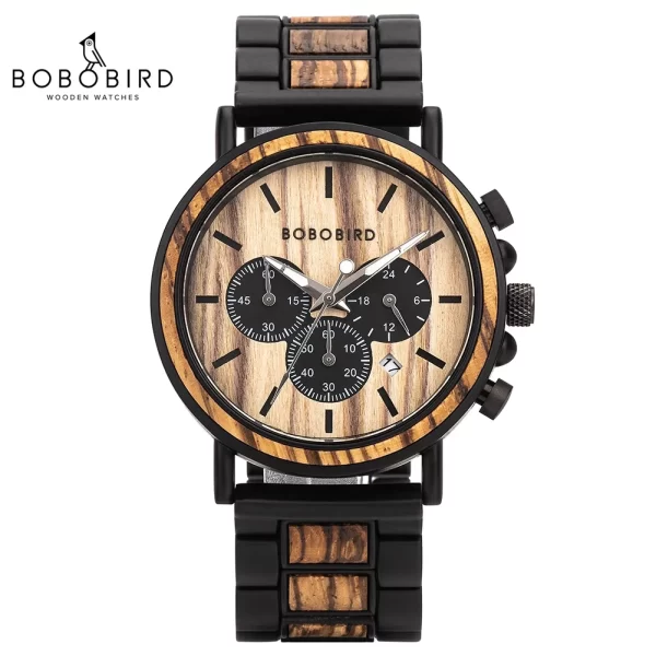 Relógios de pulso masculino, Bobo bird-relógio, de madeira, luxo, elegante, cronógrafo, militar, quartzo, com caixa de madeira.