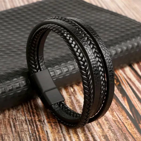 Pulseira de couro masculina clássica, tecido à mão, acessório combinado de várias camadas, joias da moda, novo estilo - Image 31