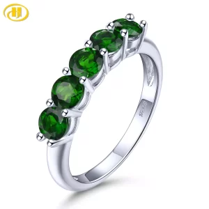Anéis feminino de prata maciça com dinatural, joias finas, simples, com pedra preciosa verde genuína, design clássico, uso diário