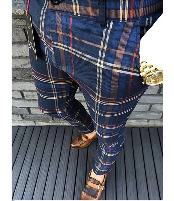 Calça casual listra xadrez masculina, fina, cinza escuro, calça reta, algodão, alta qualidade, 4 estações, marca - Image 5