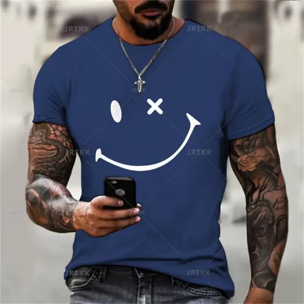 Camiseta estampada em 3D com rosto sorridente, blusa solta de manga curta, monocromática, moda verão, nova, na moda - Image 9