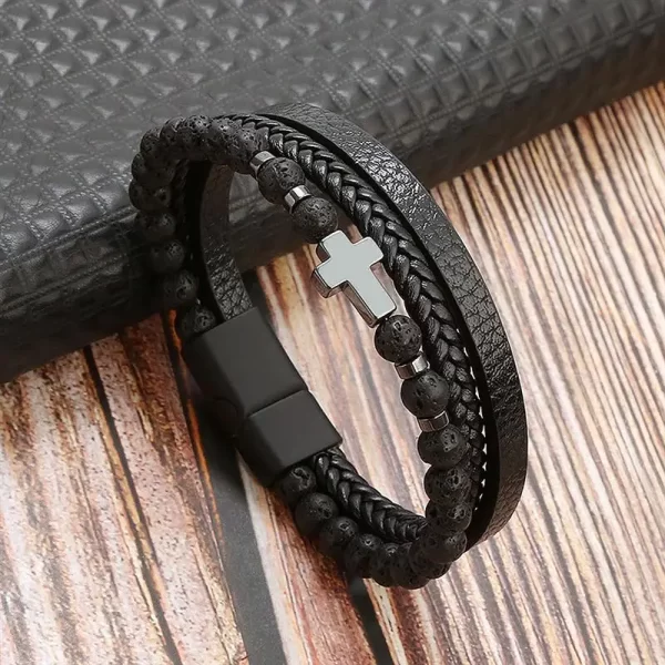 Pulseira de couro masculina clássica, tecido à mão, acessório combinado de várias camadas, joias da moda, novo estilo - Image 36