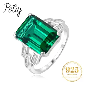 Anéis feminino de esmeralda simulado verde, prata esterlina 925, conjunto diário de jóias, presente elegante.