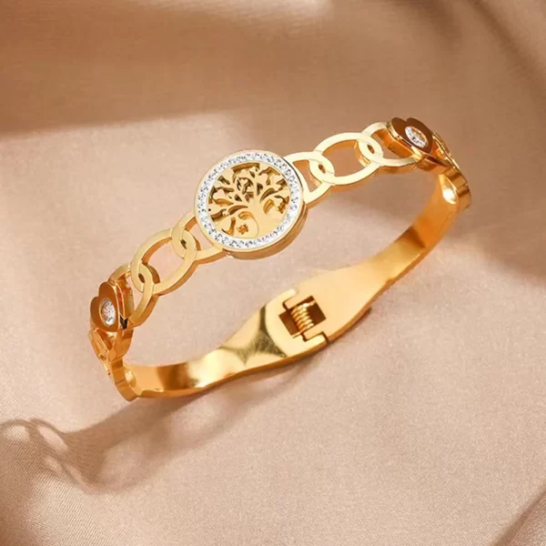 Pulseiras feminina de aço inoxidável designer de luxo, bracelete com plantas, joia feminina, Árvore da Vida, Tendência - Image 15