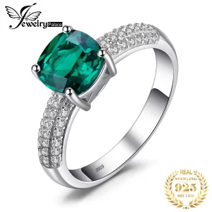 Anéis Jewelrypalace verde simulado nano esmeralda criado rubi 925 prata esterlina pedra preciosa solitaire anéis de noivado para mulher
