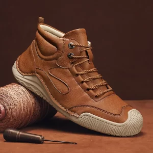 Bota de couro de microfibra antiderrapante masculina, sapato casual quente, luxuoso, caminhada ao ar livre, outono, inverno.