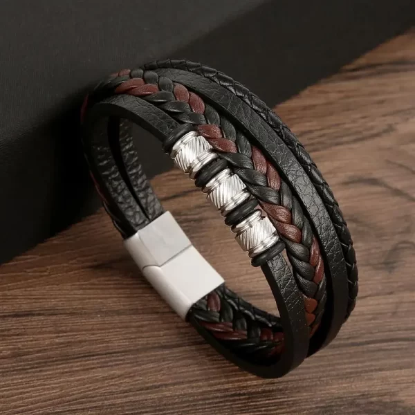 Pulseira de couro masculina clássica, tecido à mão, acessório combinado de várias camadas, joias da moda, novo estilo - Image 23