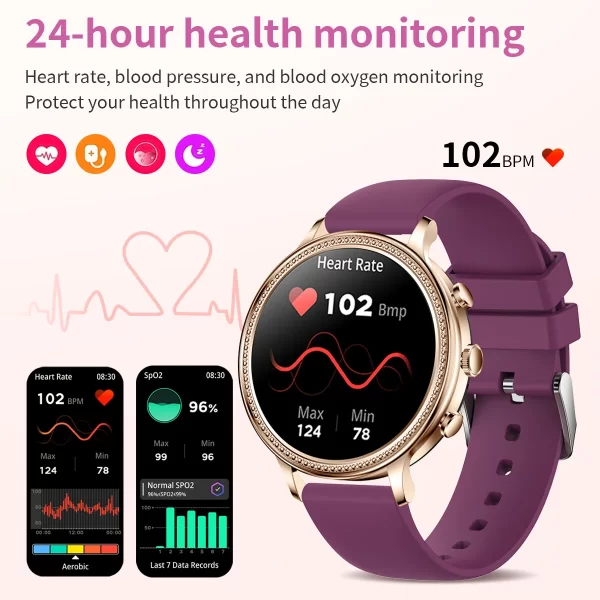 Relógios de pulso feminino, LIGE-Relógios inteligentes de luxo, chamada bluetooth, telefone conectado, monitor de saúde, smartwatch esportivo, presente. - Image 4