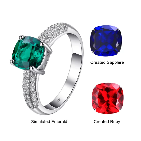 Anéis Jewelrypalace verde simulado nano esmeralda criado rubi 925 prata esterlina pedra preciosa solitaire anéis de noivado para mulher - Image 6