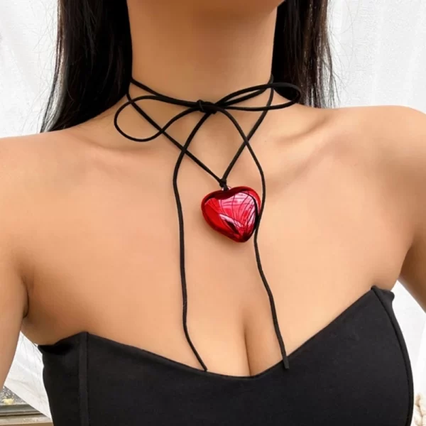 Colar feminino laço gargantilha coração pingente colar jóias clavícula corrente - Image 3