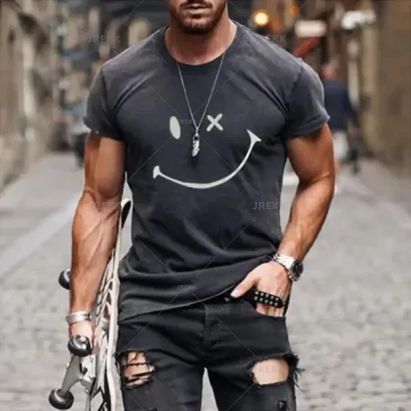 Camiseta estampada em 3D com rosto sorridente, blusa solta de manga curta, monocromática, moda verão, nova, na moda - Image 15