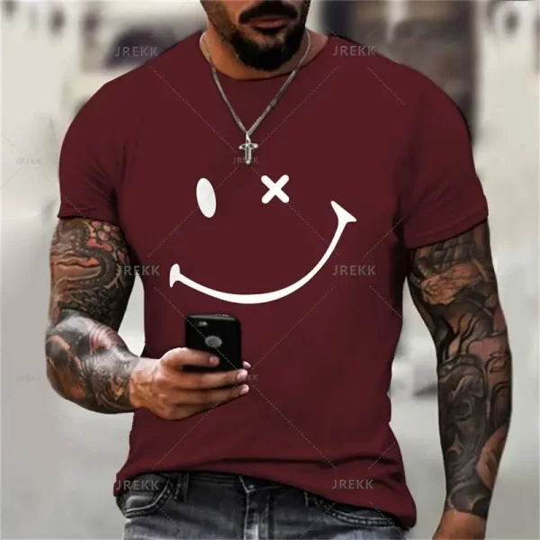 Camiseta estampada em 3D com rosto sorridente, blusa solta de manga curta, monocromática, moda verão, nova, na moda - Image 12