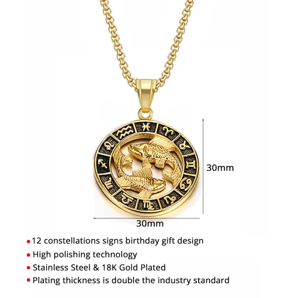 Colar Signo do zodíaco Leo Escorpião, Pingente para As Mulheres/Homens Cor do Ouro Aço Inoxidável Rodada 12 Constelação Colares - Image 3