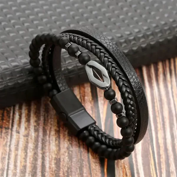 Pulseira de couro masculina clássica, tecido à mão, acessório combinado de várias camadas, joias da moda, novo estilo - Image 14