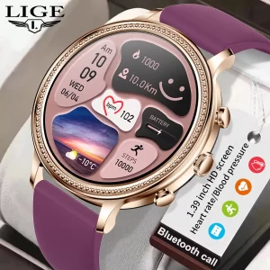 Relógios de pulso feminino, LIGE-Relógios inteligentes de luxo, chamada bluetooth, telefone conectado, monitor de saúde, smartwatch esportivo, presente.