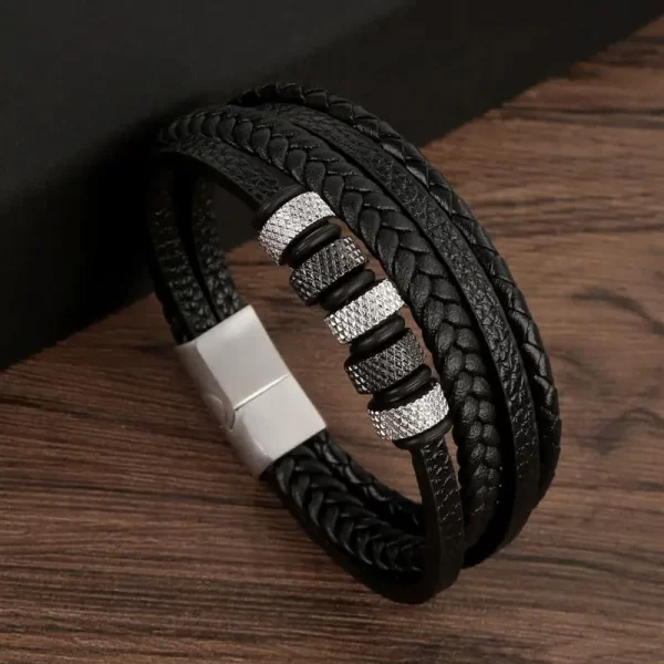 Pulseira de couro masculina clássica, tecido à mão, acessório combinado de várias camadas, joias da moda, novo estilo - Image 21