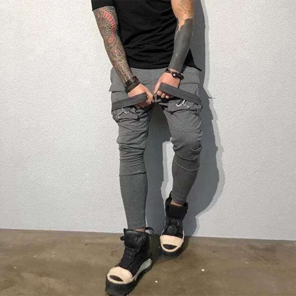 Calça esportiva masculina de corrida, bolsos com remendo com renda, calça justa, calça casual de corrida, streetwear primavera, moda - Image 5