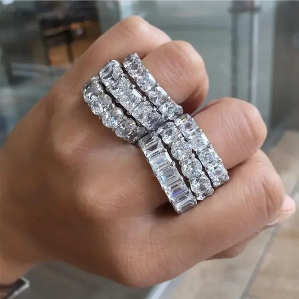 Anéis feminino de diamante feito à mão cz promessa real 925 prata esterlina noivado casamento anéis de banda gemstones festa jóias - Image 2